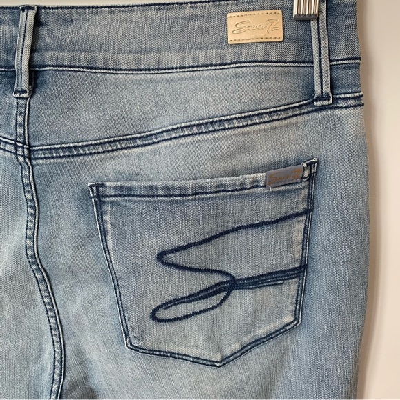 SIZE 14 SEVEN7 HIGH RISE TUMMYLESS LIGHT BLUE SKINNY JEAN FRAYED HEM - Picture 9 of 15